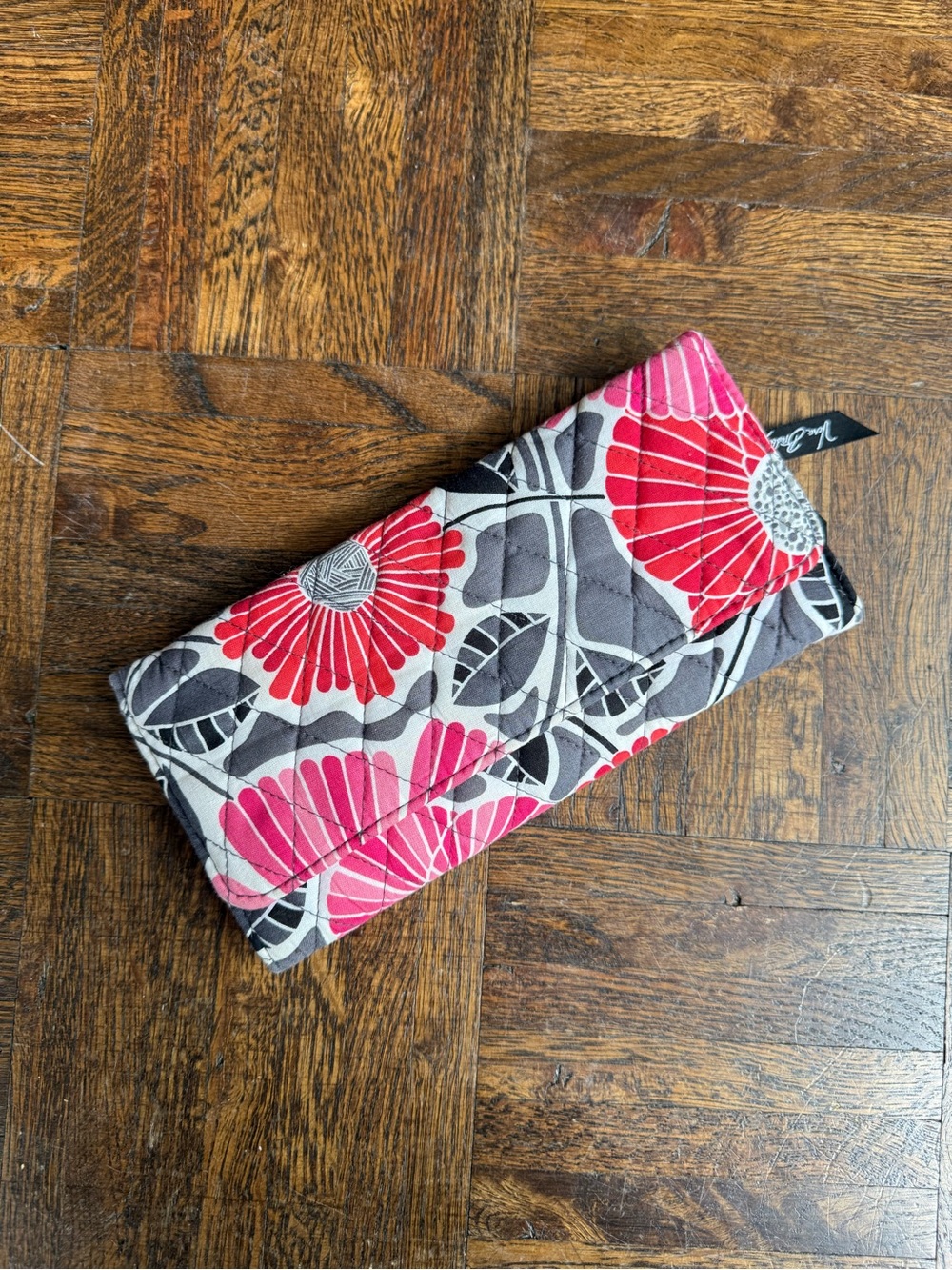 Quilted Floral Wallet clutch in Pink, Red & Gray